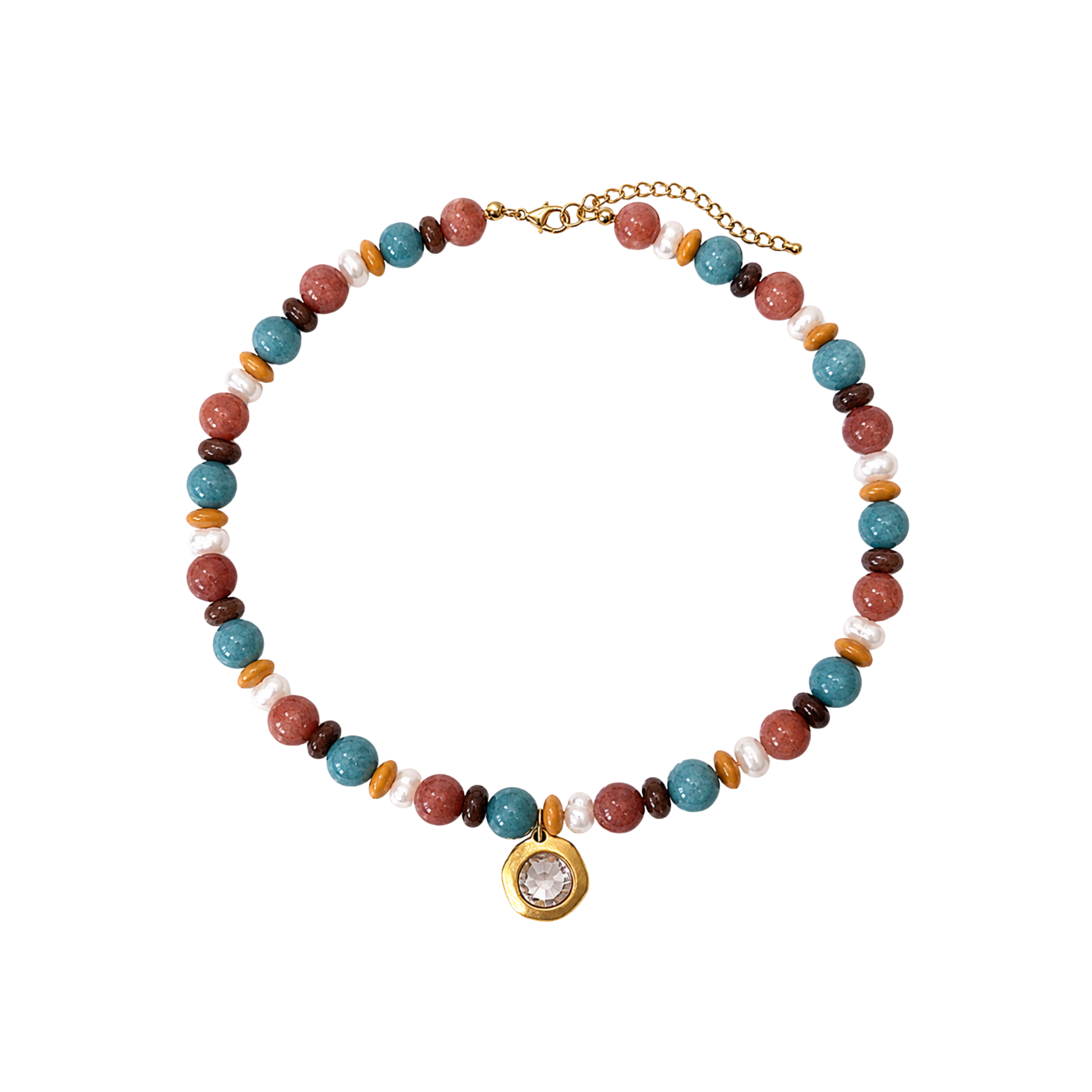 Mixed Beaded Round Bezel Necklace