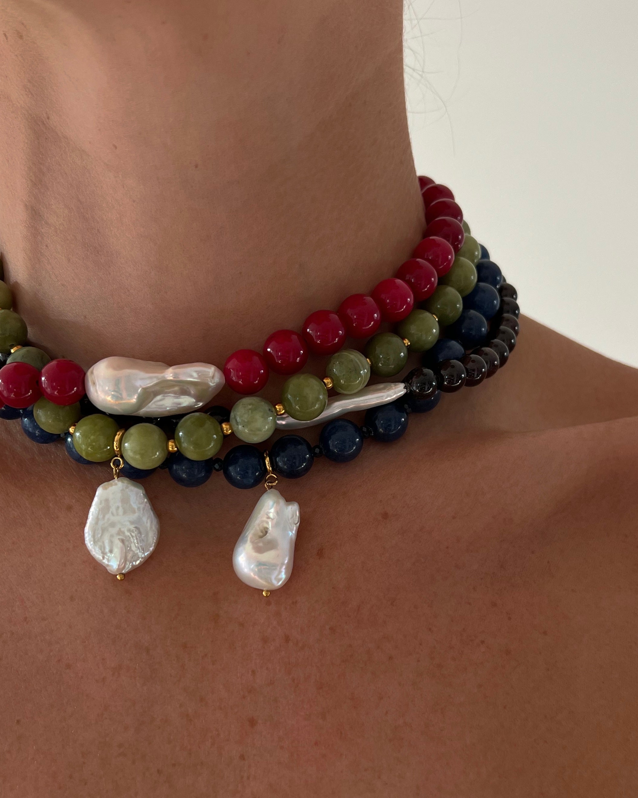 Beni Blue Jade Beaded Necklace