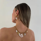 Marina Pearl Cross Hoops