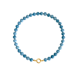 Blue Angelite beaded statement necklace with a gold clasp, ideal for layering or adding charms
