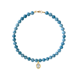Blue Angelite beaded statement necklace with an oval cut bezel pendant