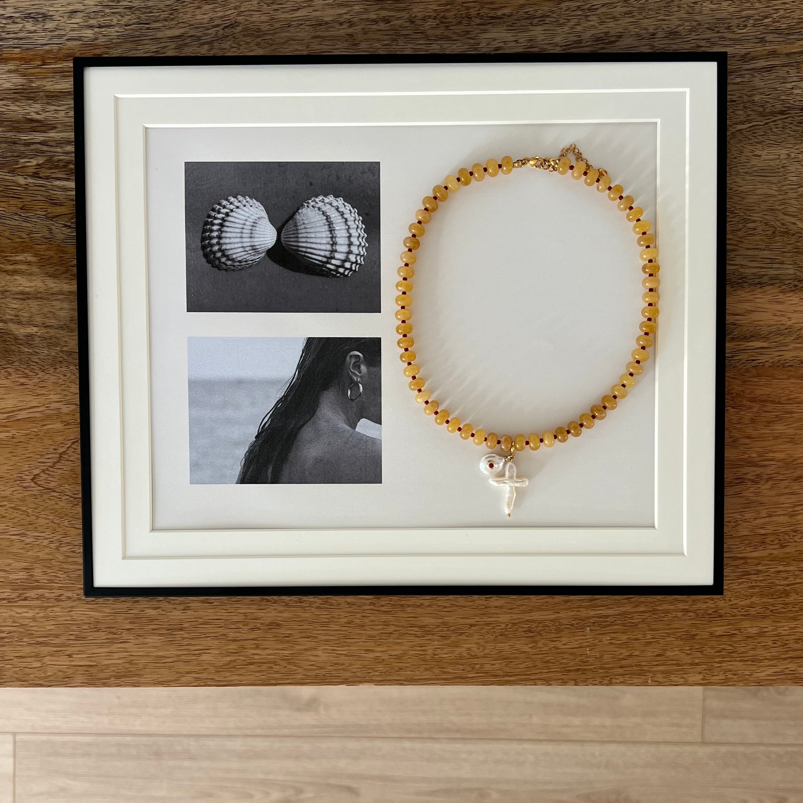 Yellow Beaded Double Pearl Necklace