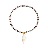 Blue Beaded Shell Pendant Necklace