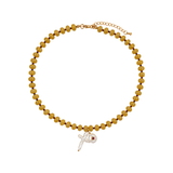 Yellow Beaded Double Pearl Necklace