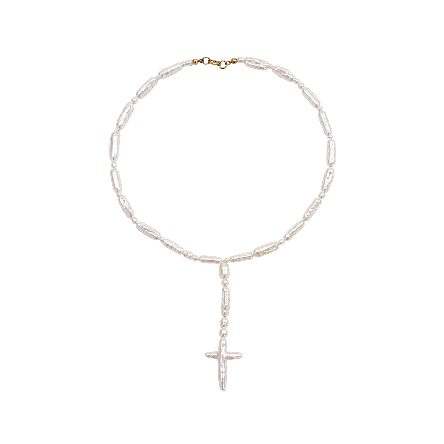 Cross Pearl Lariat Necklace