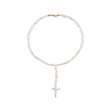 Cross Pearl Lariat Necklace