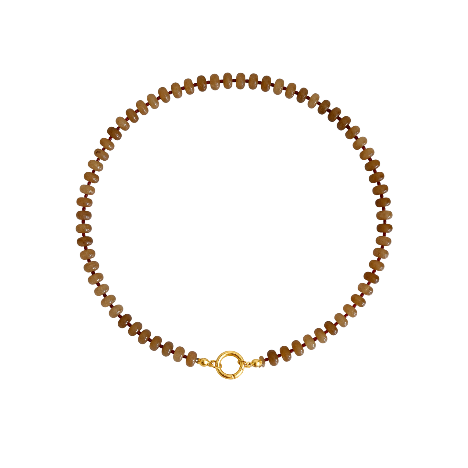 Caramel brown jade beaded statement necklace with a gold clasp, ideal for layering or adding charms