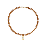 Caramel brown jade beaded statement necklace with an marquise cut bezel pendant
