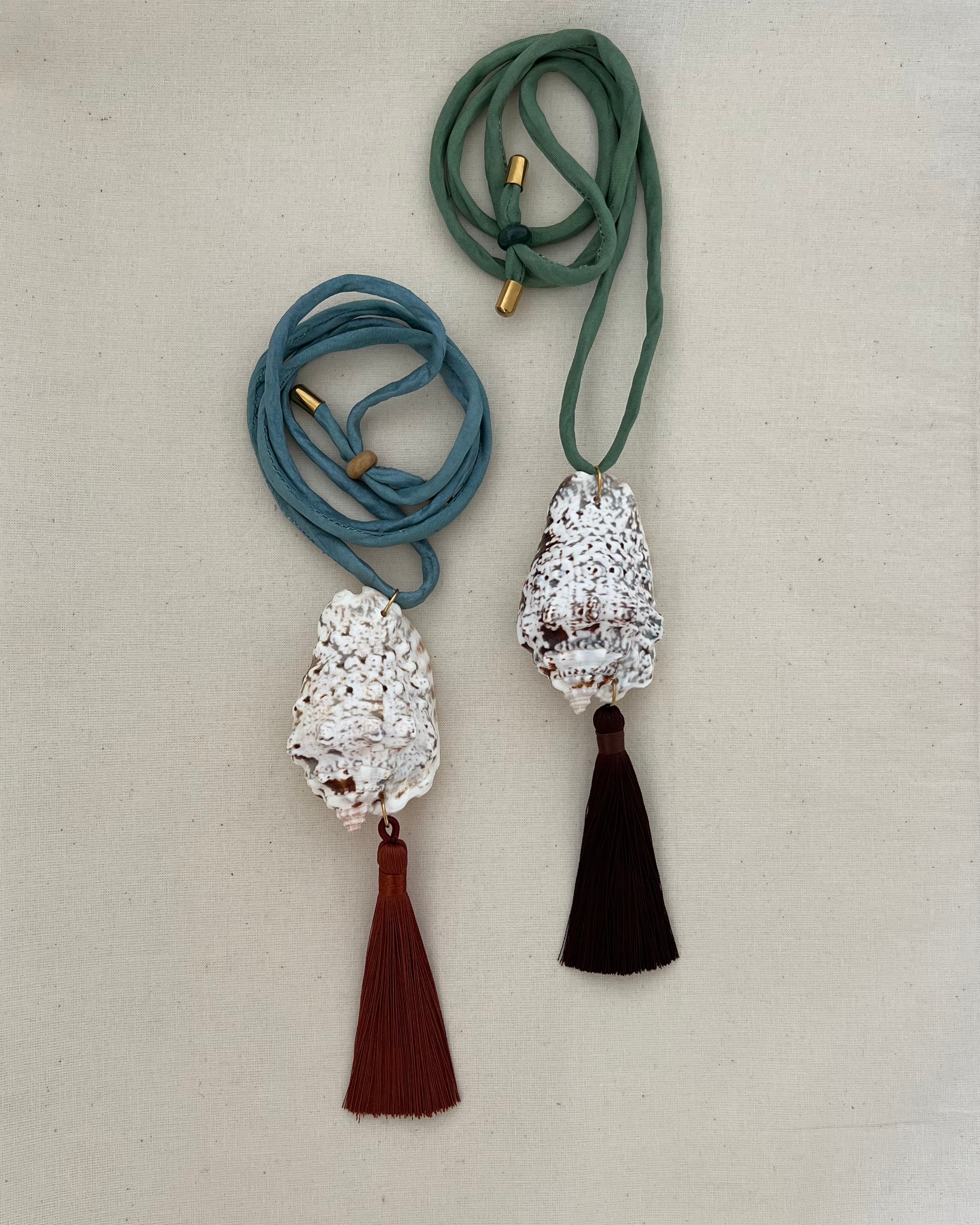 Blue Silk Cord Shell Necklace