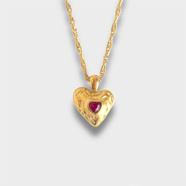 Vintage Heart Necklace - Red