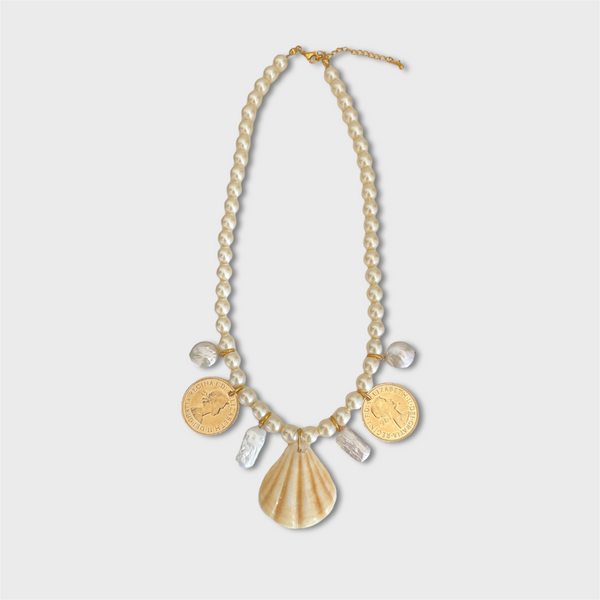 Vintage Coin and Pearl Muli Charm Necklace