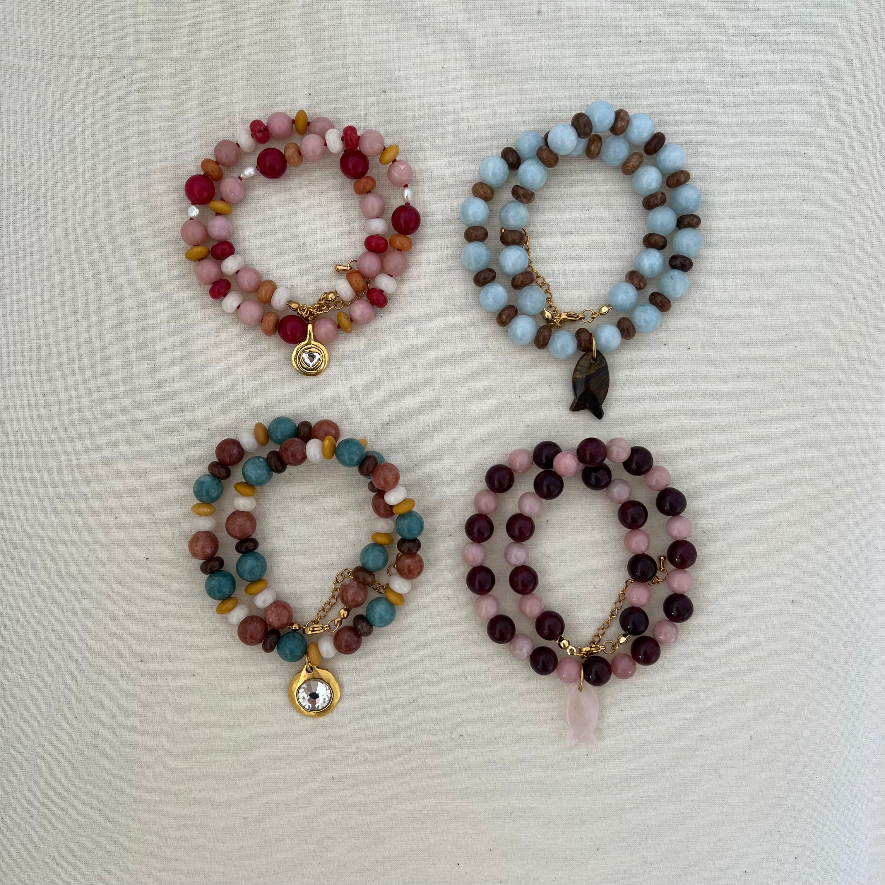 Mixed Beaded Round Bezel Necklace