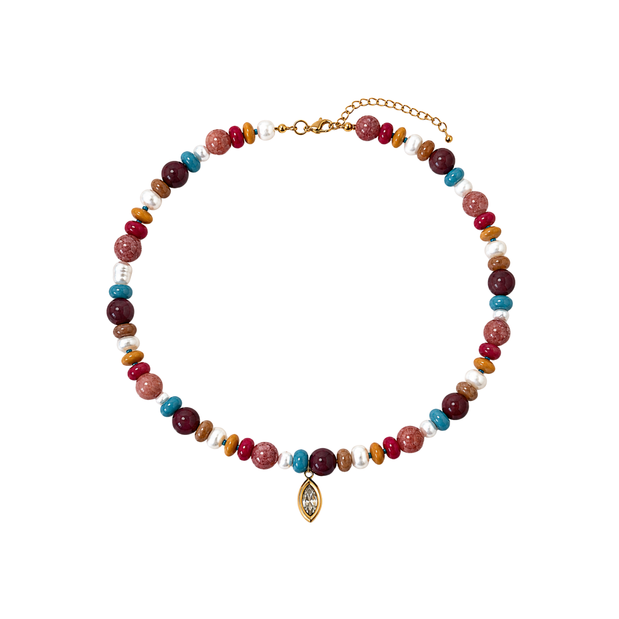 Mixed Turquoise Beaded Bezel Necklace