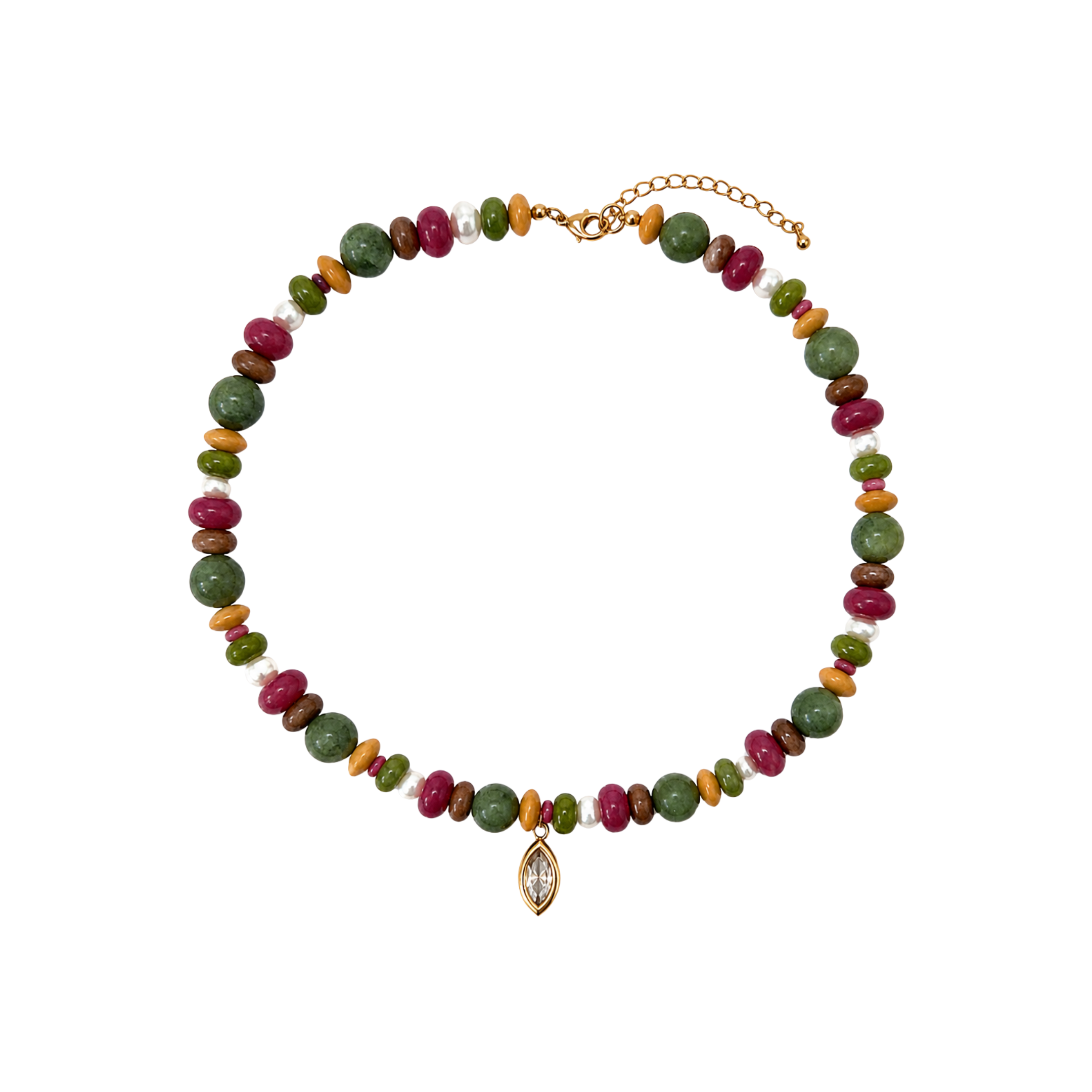 Mixed Green Beaded Bezel Necklace