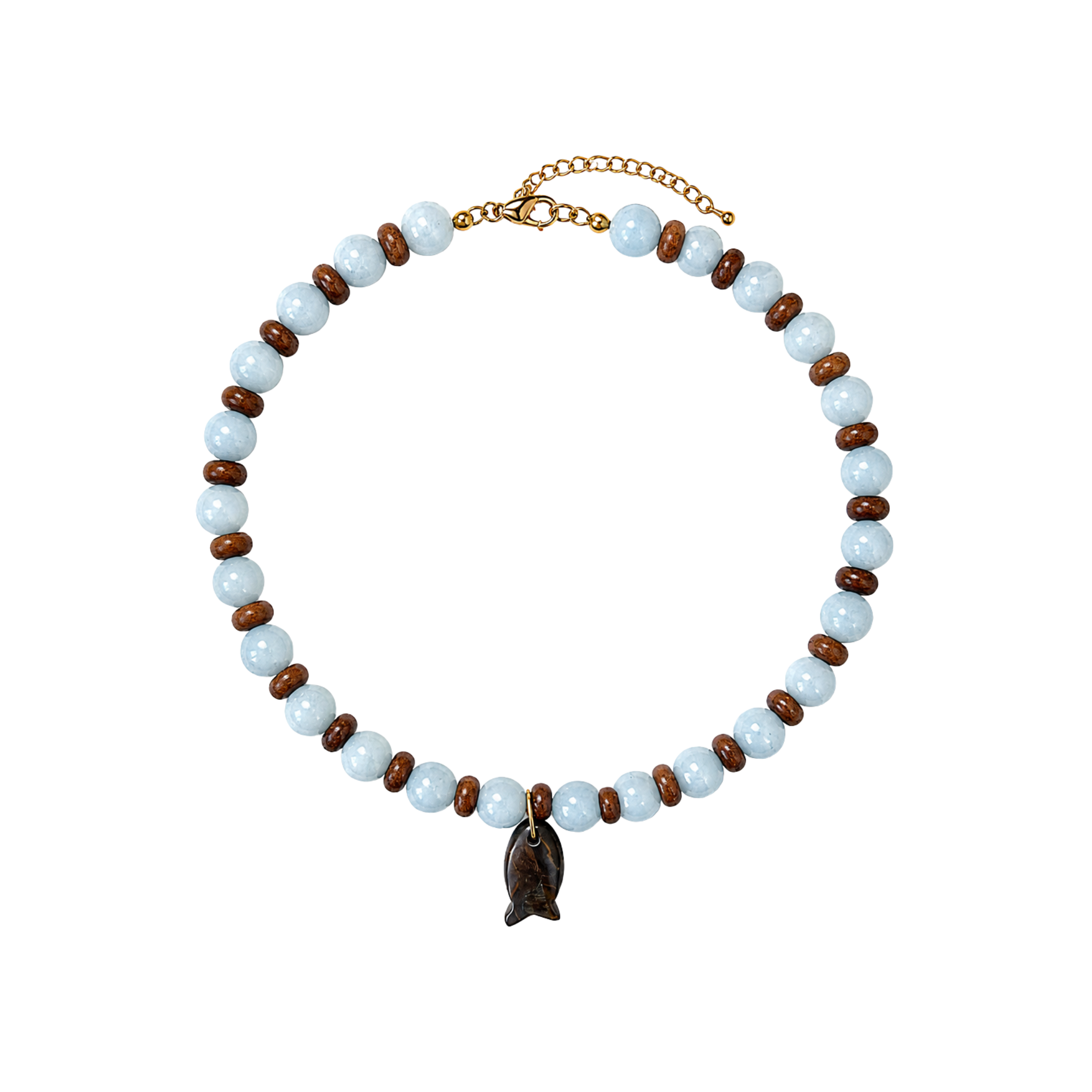 Blue and Brown Beaded Fish Necklace
