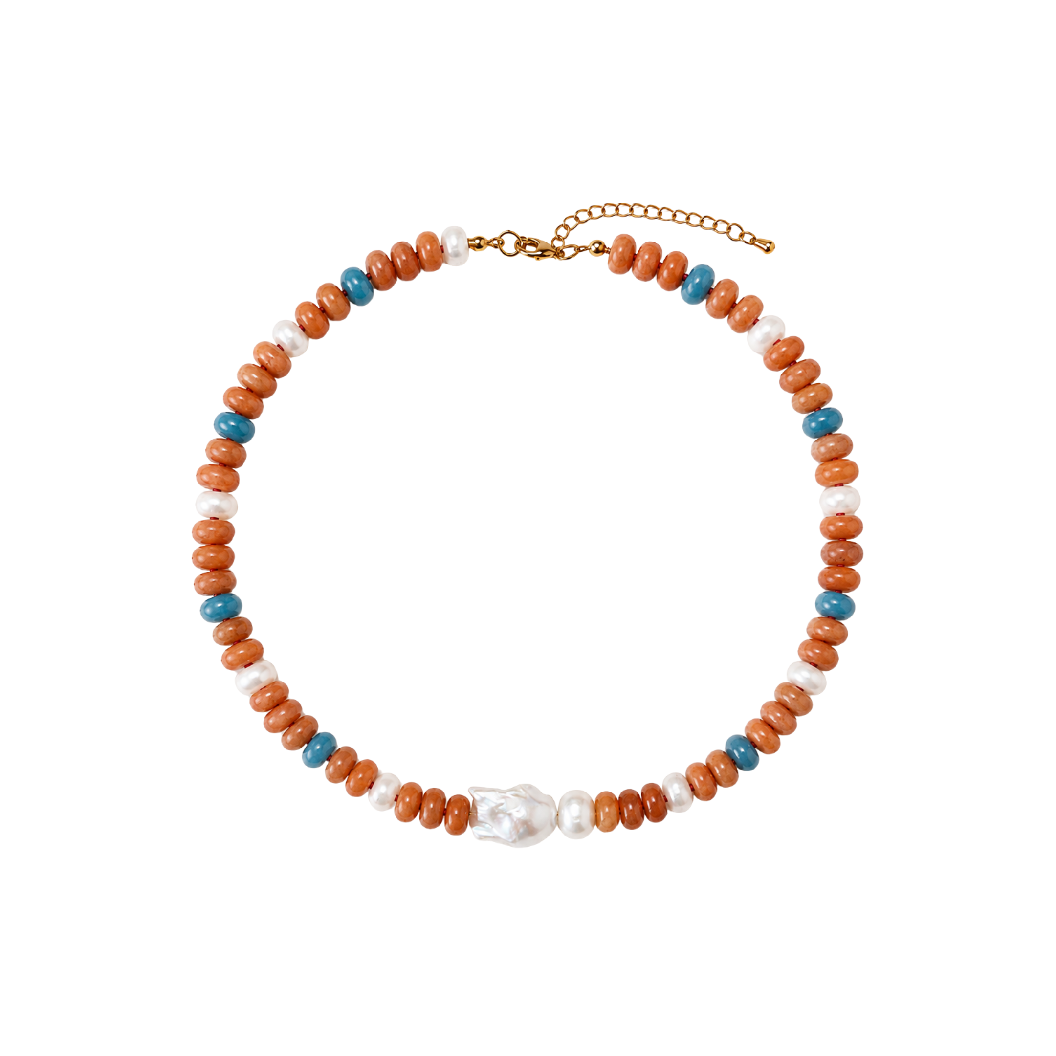 Orange Beaded Pearl Necklace