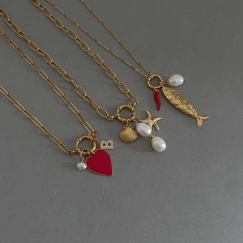 Fish + Chili Triple Charm Necklace