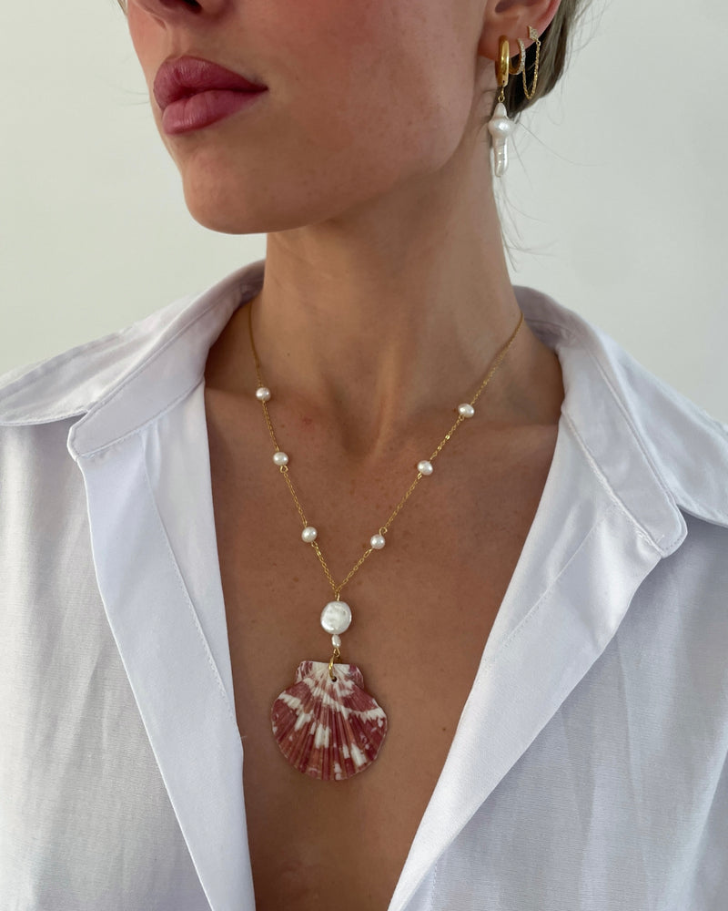 Pink Shell & Pearl Pendant Necklace