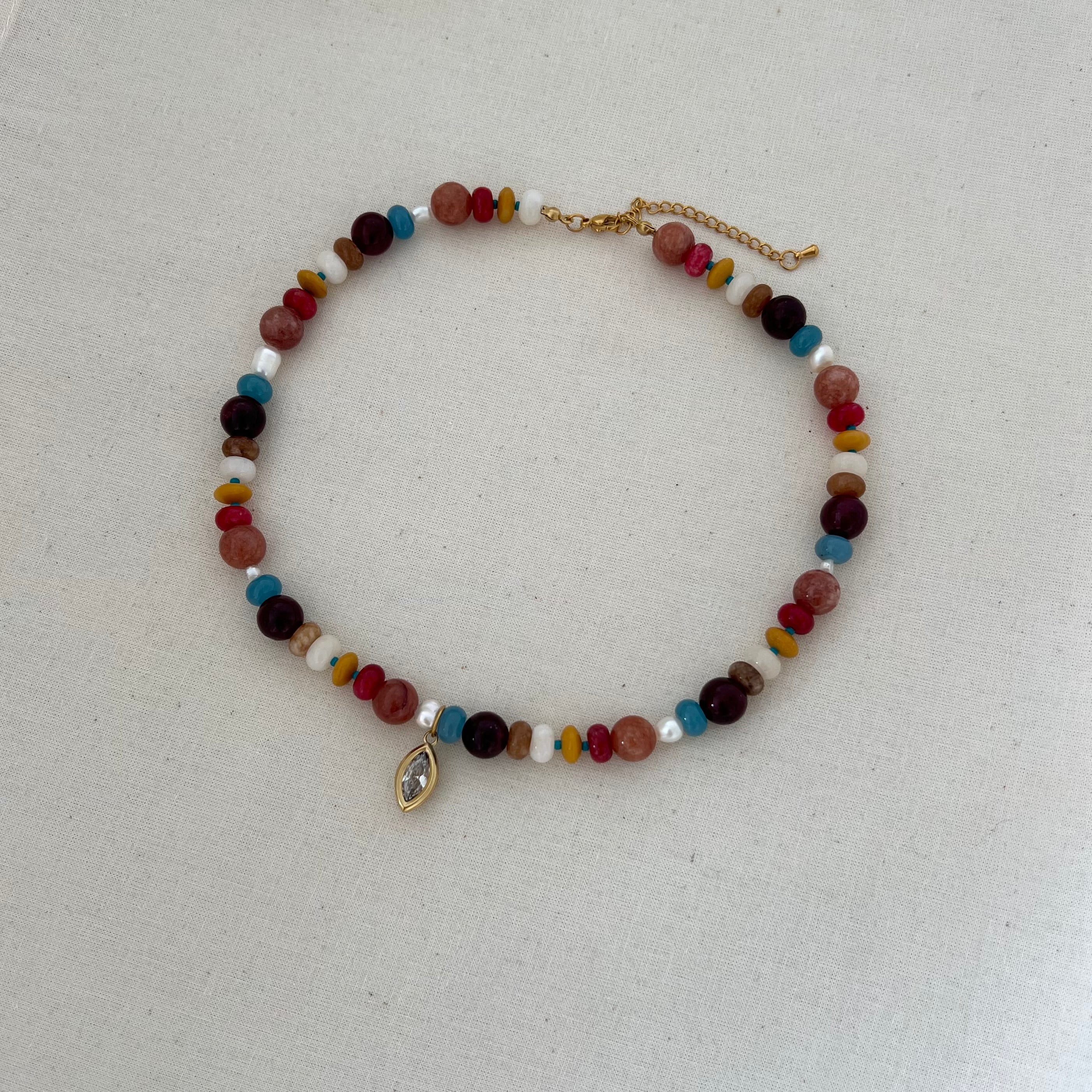 Mixed Turquoise Beaded Bezel Necklace