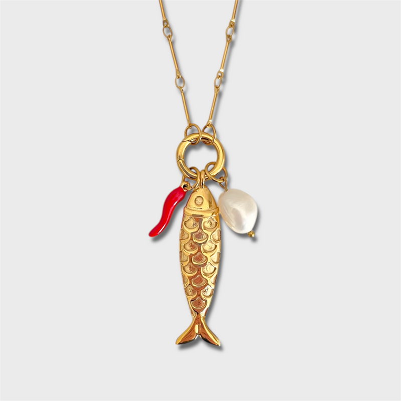 Fish + Chili Triple Charm Necklace