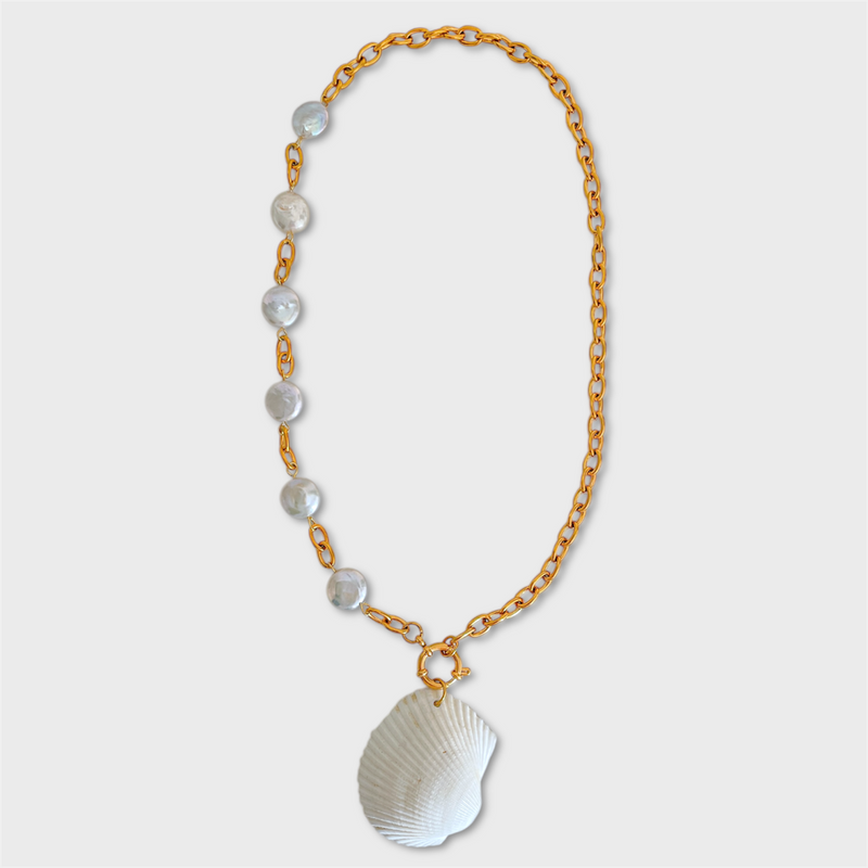 White Shell & Pearl Clasp Necklace