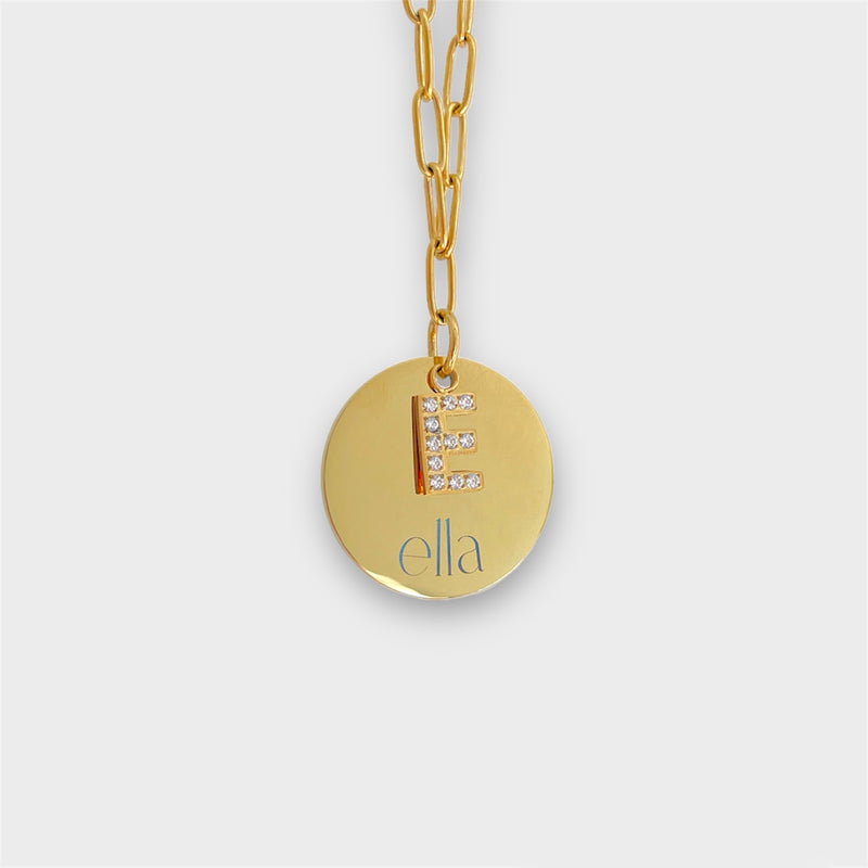 Engraved Disc Necklace with Initial Charm