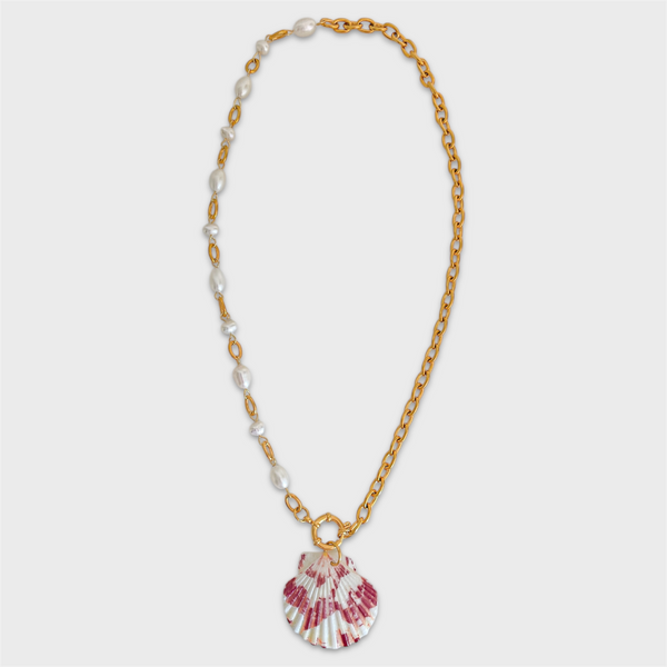 Pink Shell & Pearl Clasp Necklace