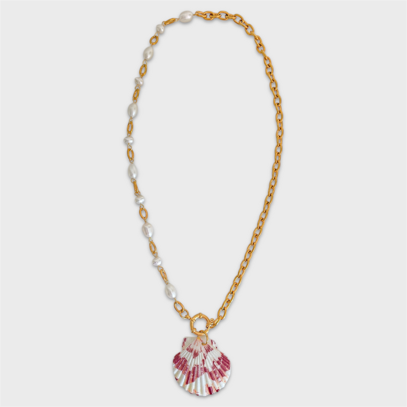 Pink Shell & Pearl Clasp Necklace
