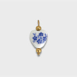 Floral Ceramic Blue Heart Charm