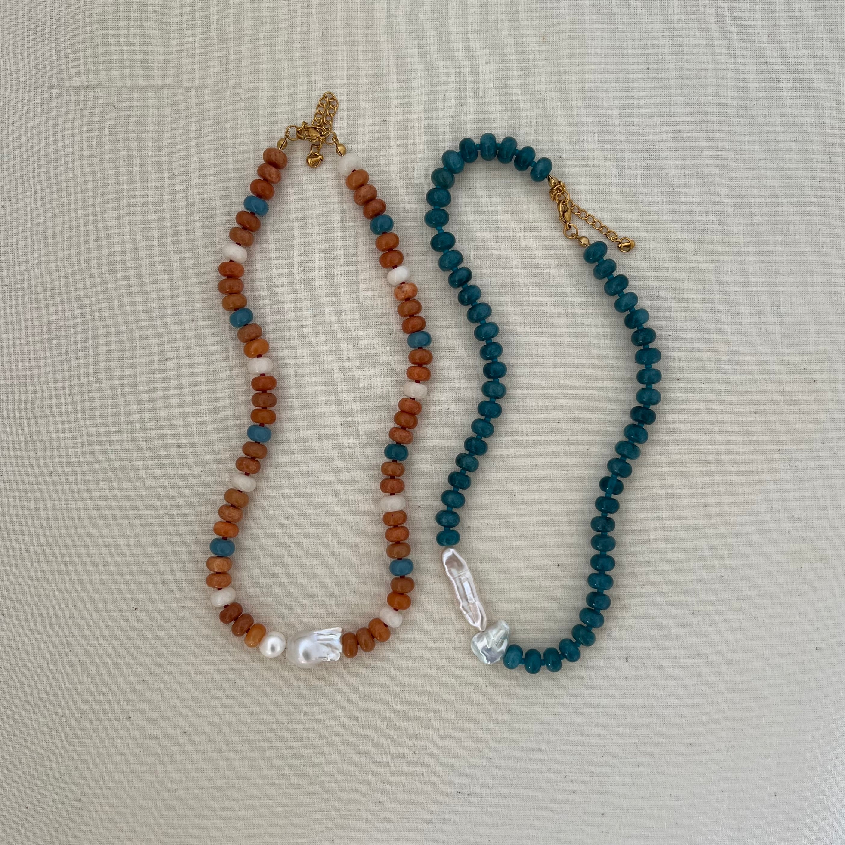 Orange Beaded Pearl Necklace