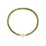 Green jade beaded statement necklace with a gold clasp, ideal for layering or adding charms