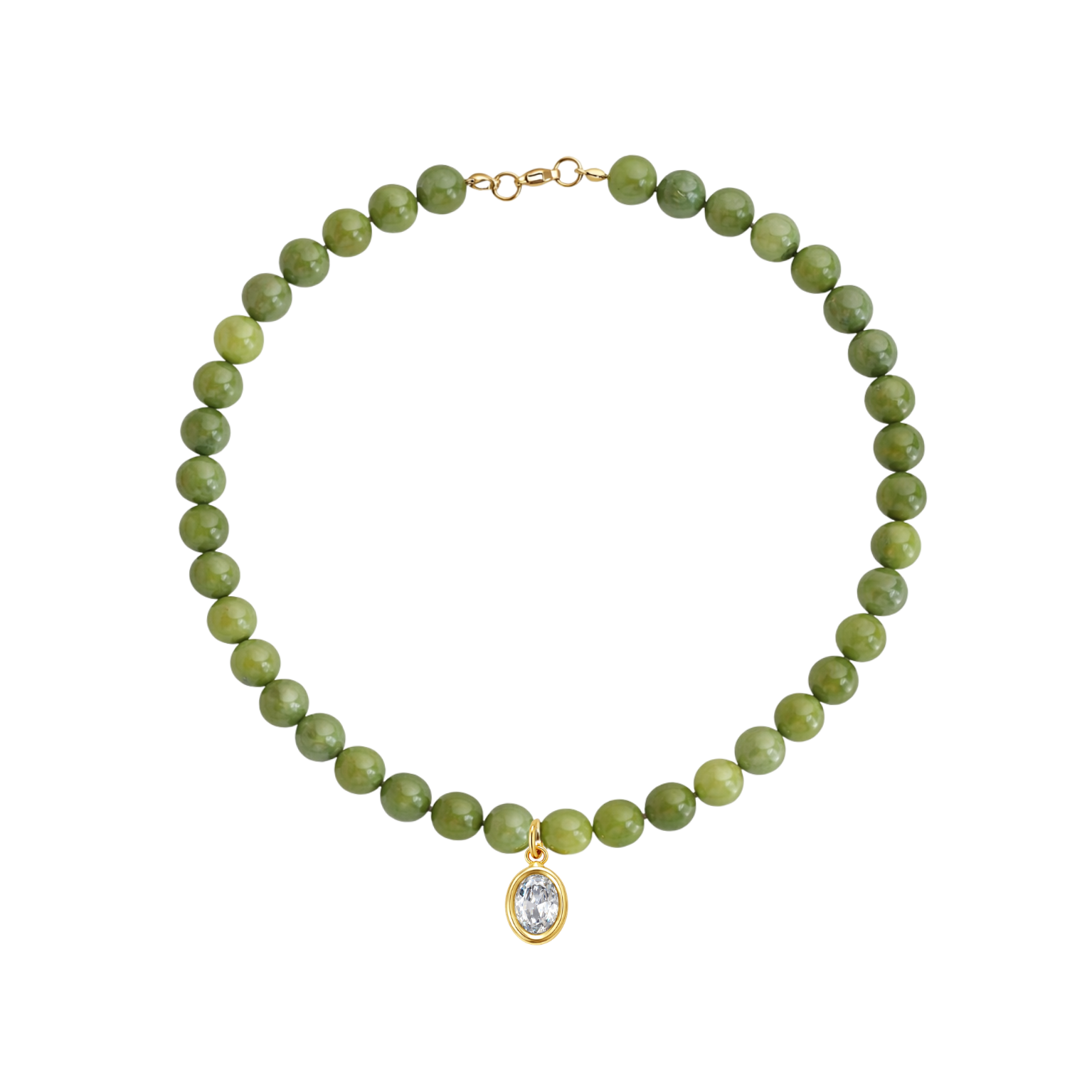 Andie green jade beaded statement necklace with an oval cut bezel pendant
