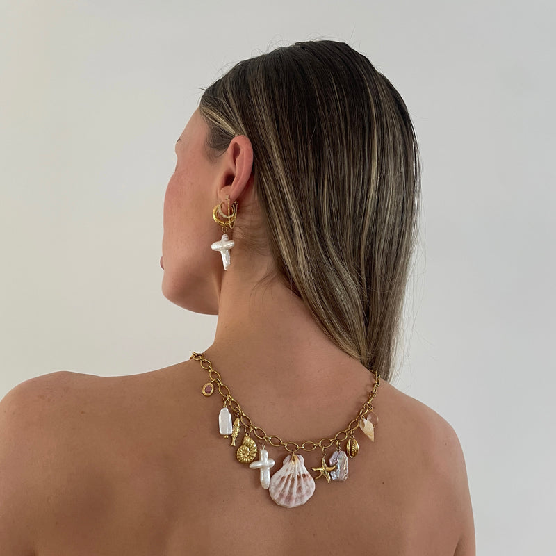 Pearl Cross Hoops