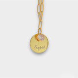 Engrave Disc Necklace with Birthstone Charm