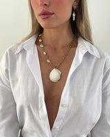 White Shell & Pearl Clasp Necklace
