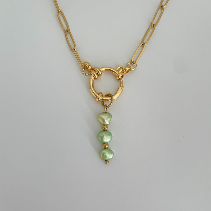 Green Pearl + Gold Charm