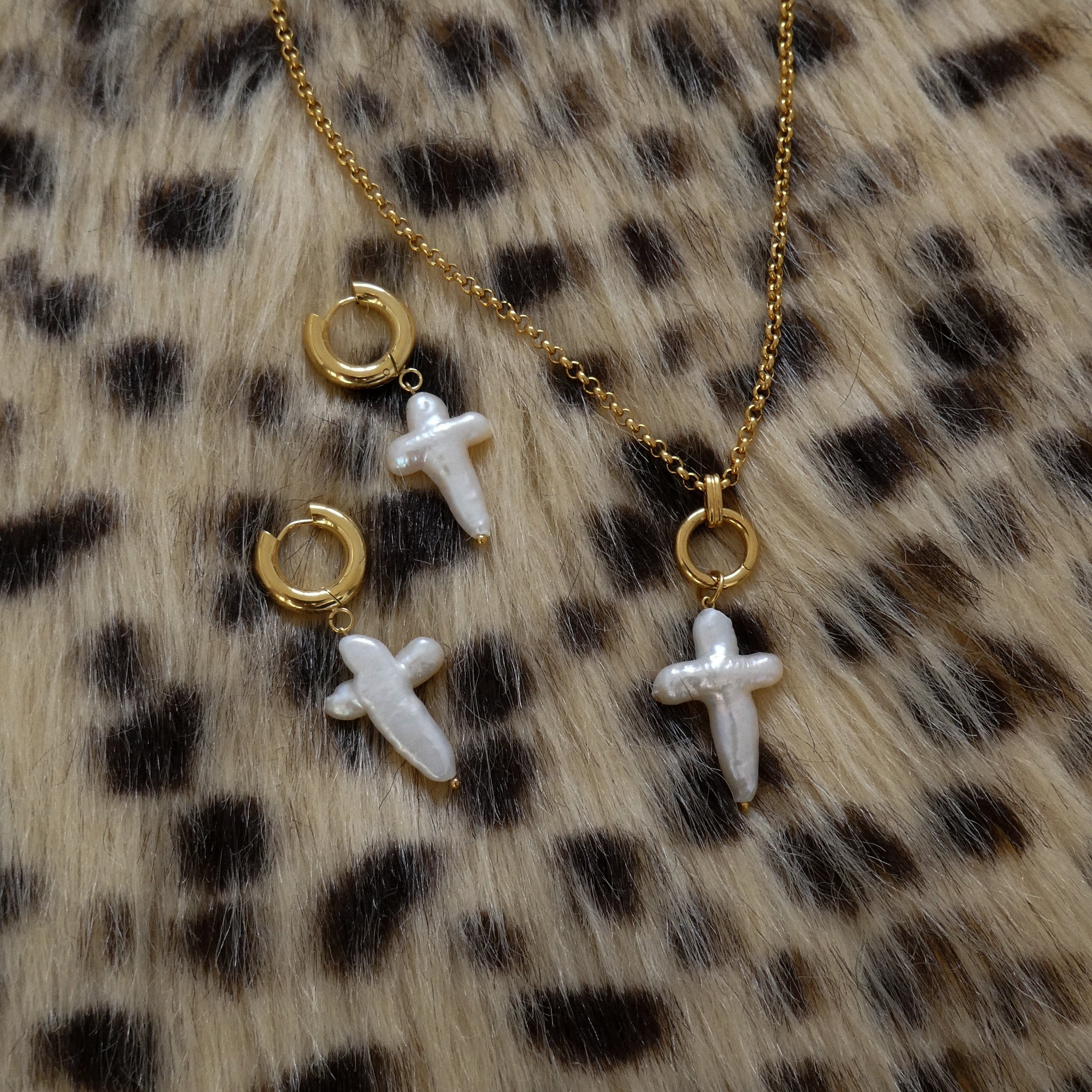 Marina Pearl Cross Hoops