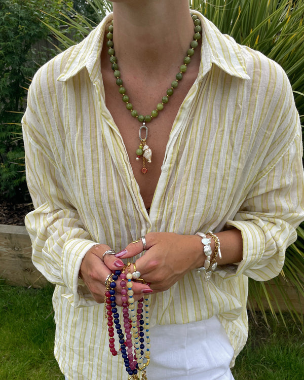 Green Jade Bead Multi Charm Necklace