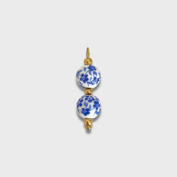 Double Floral Blue Bead Charm