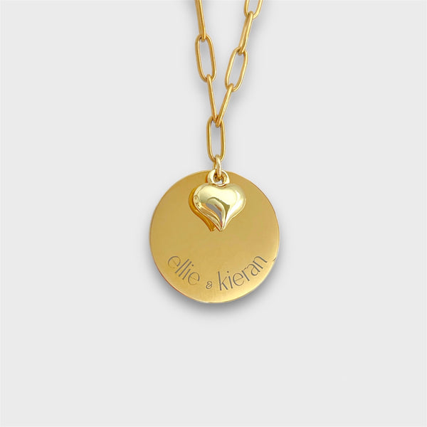 Engraved Lovers Necklace with Heart Charm
