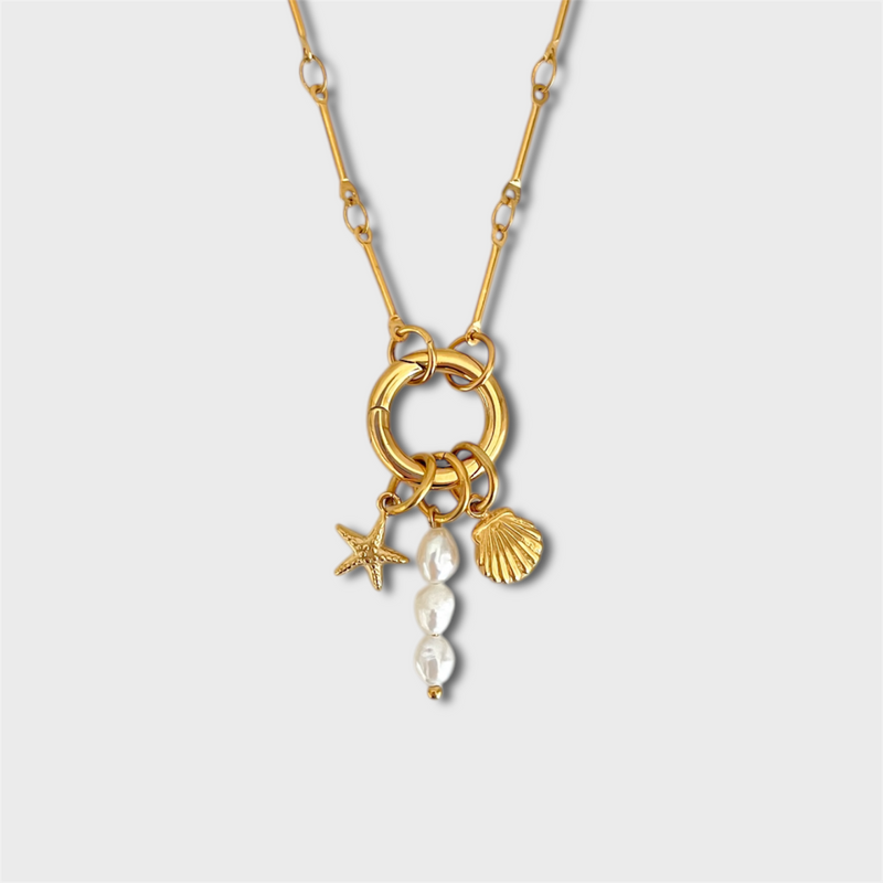 Mini Starfish + Scallop Shell Triple Charm Necklace