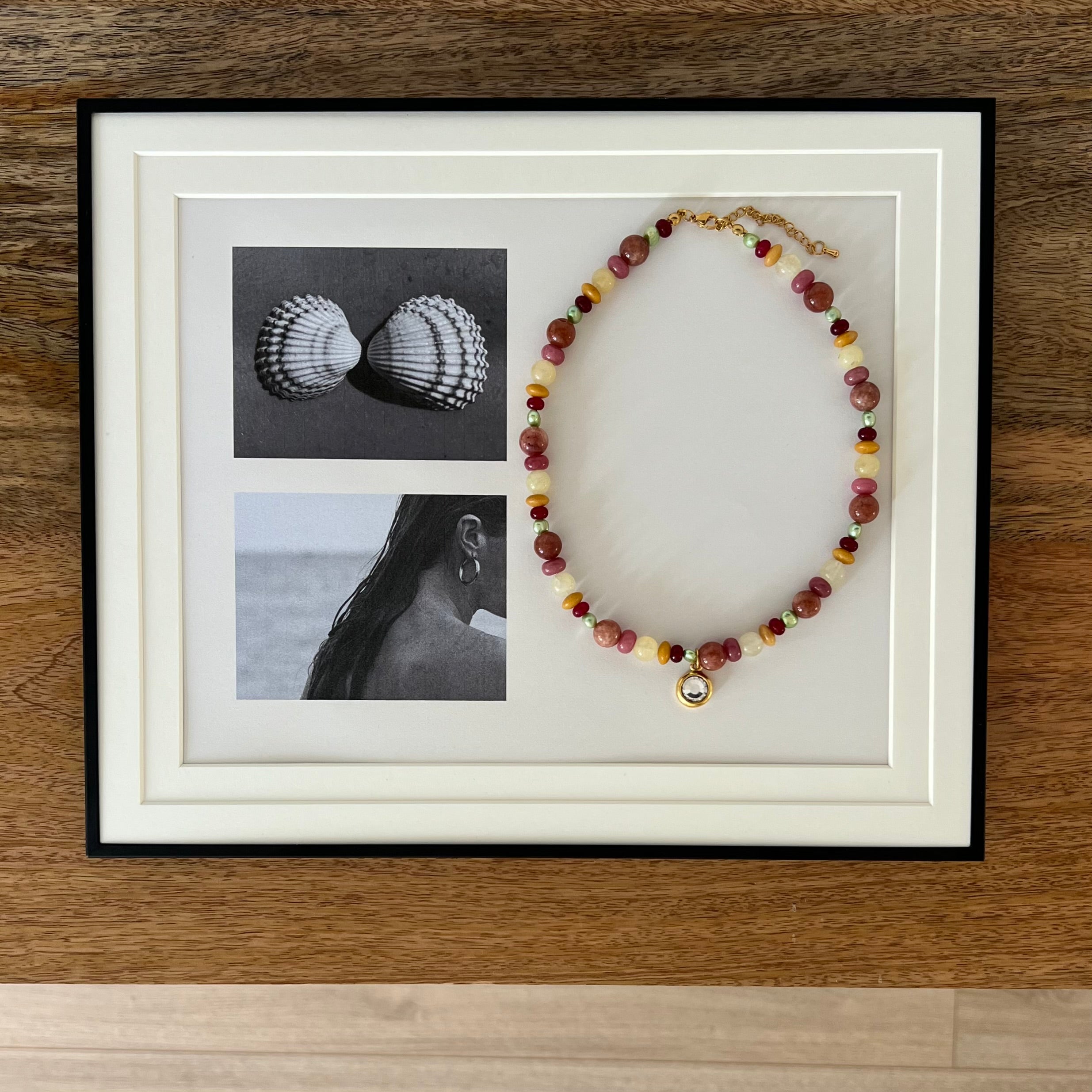 Mixed Green Beaded Bezel Necklace
