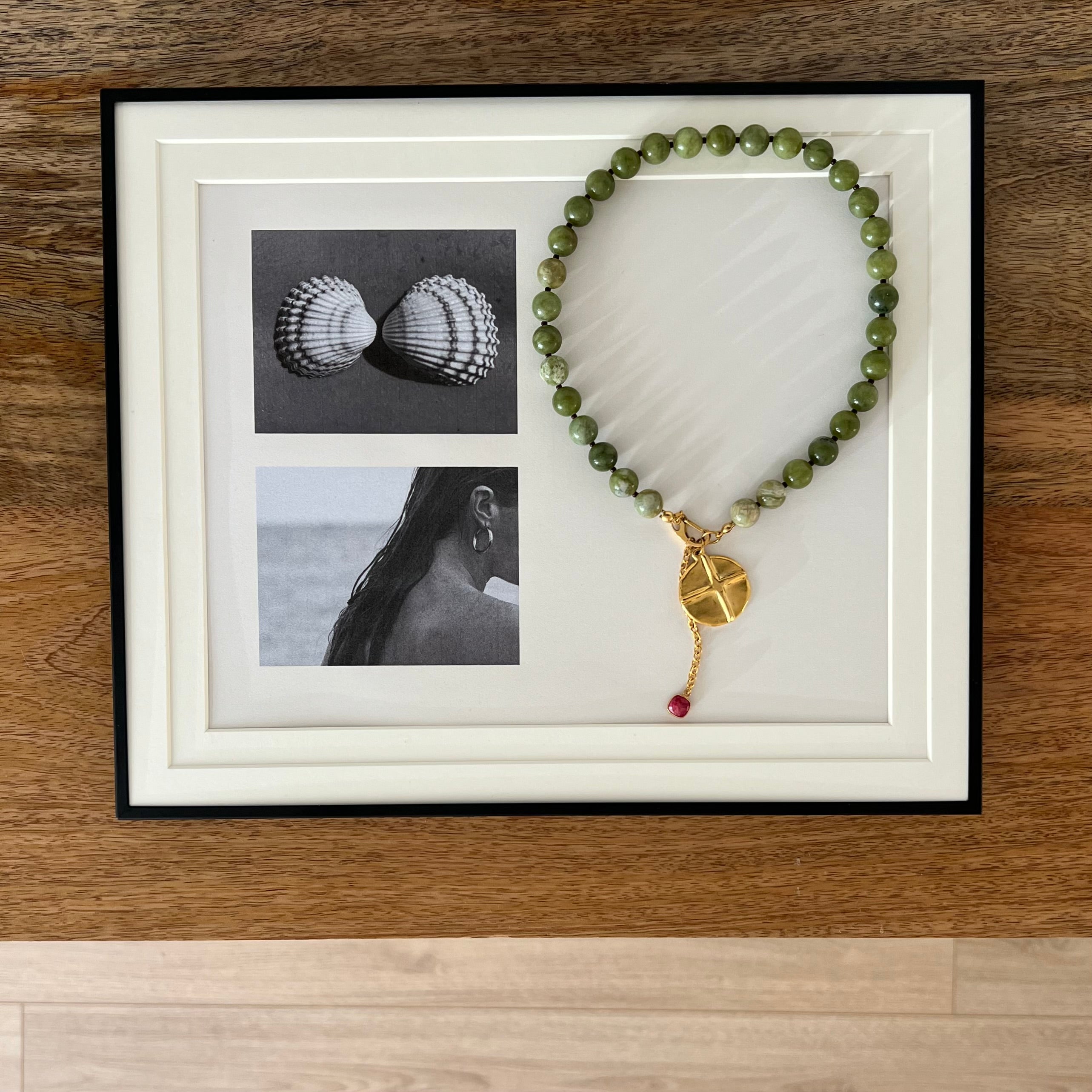 Green Beaded Cross Pendant Necklace