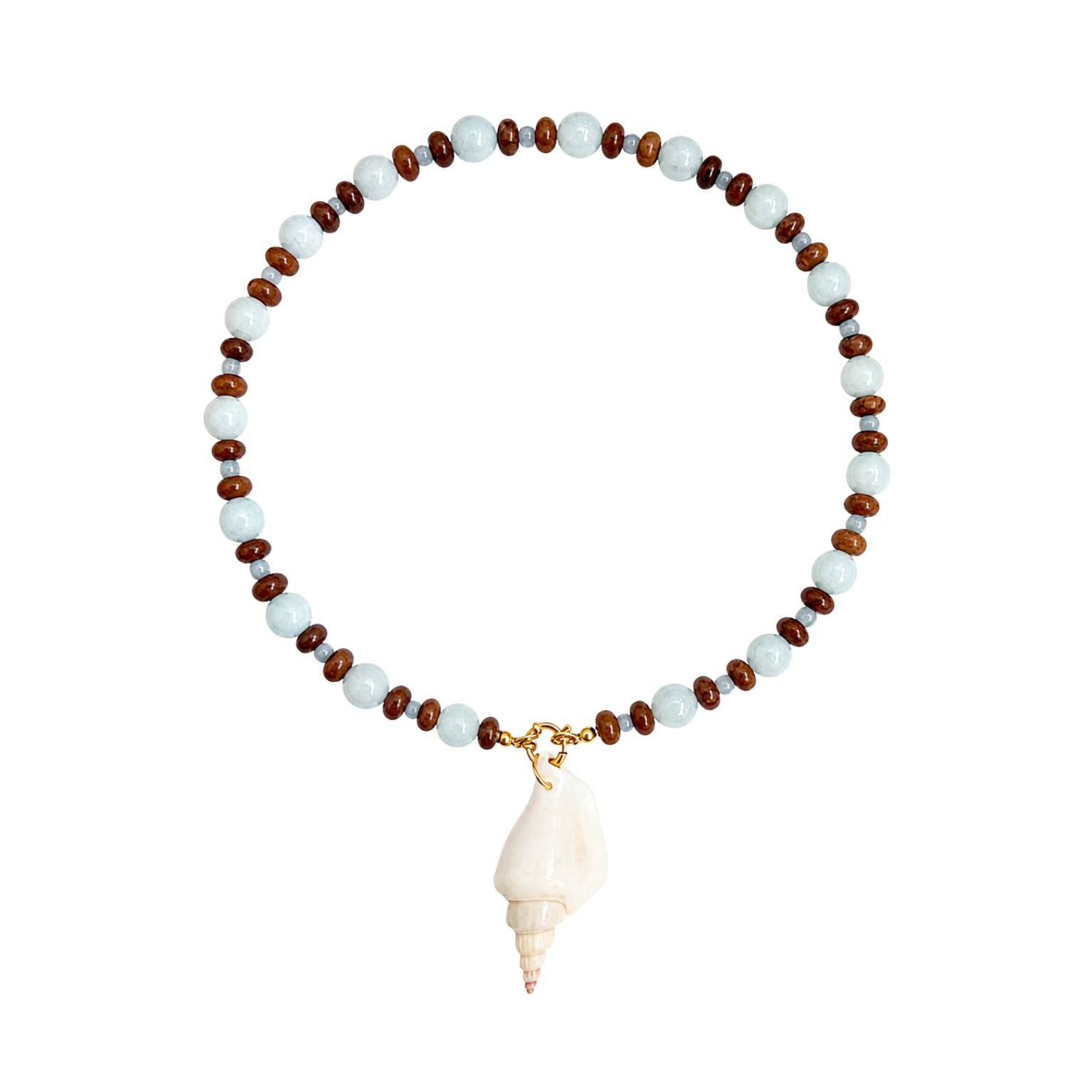Blue Beaded Shell Pendant Necklace