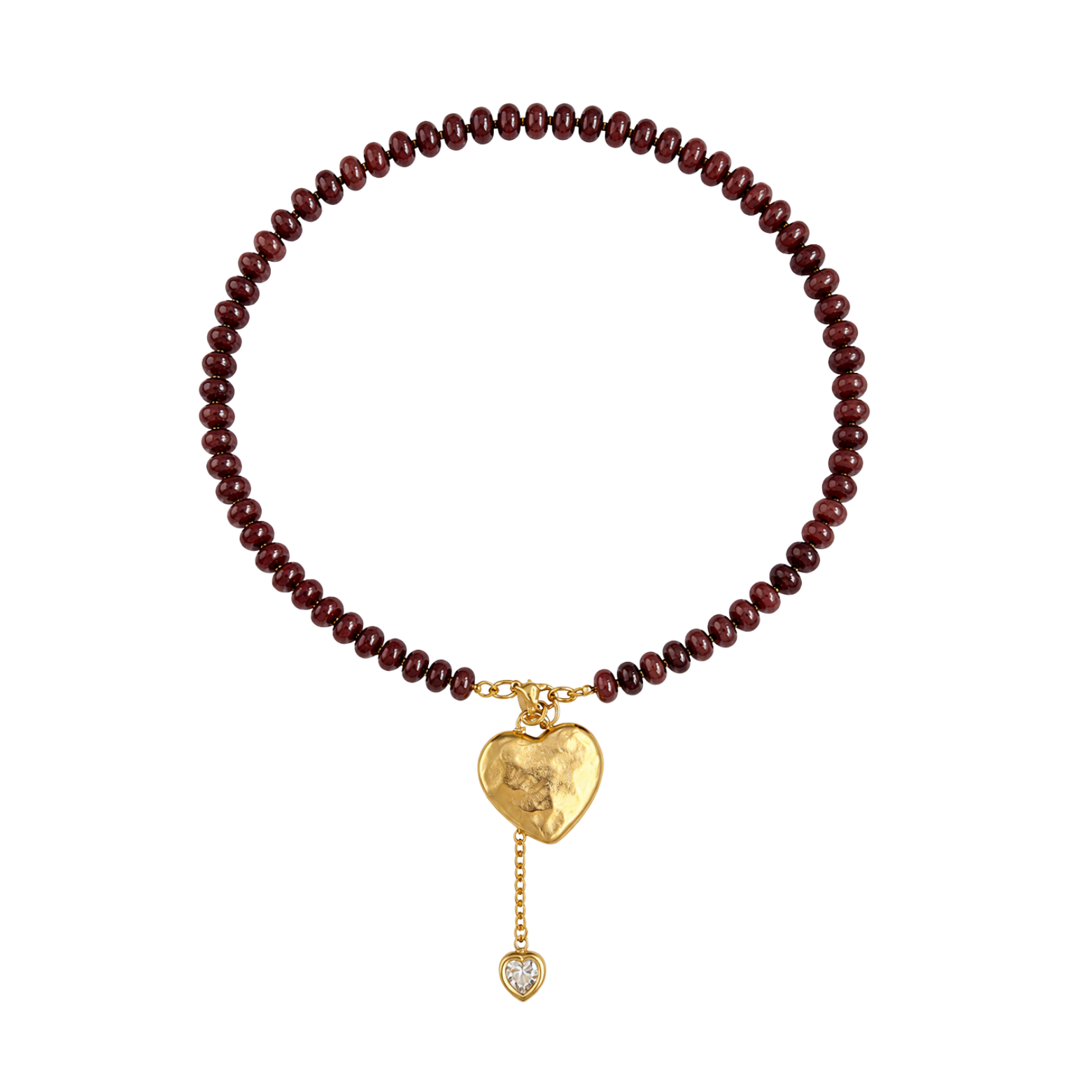 Brown Beaded Heart Pendant Necklace