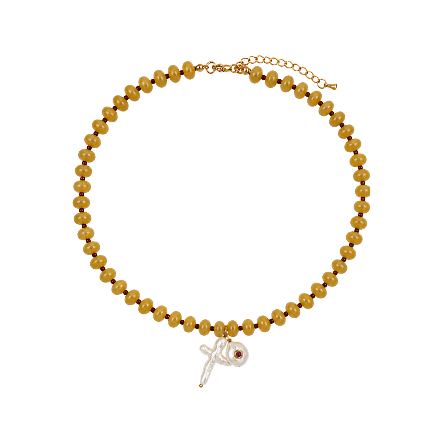 Yellow Beaded Double Pearl Necklace