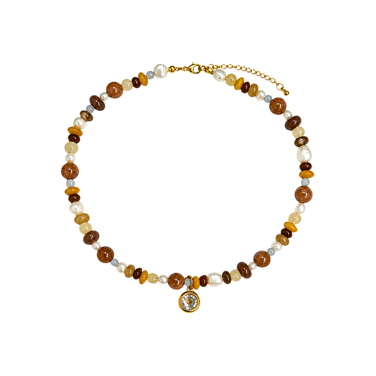 Mixed Blue Beaded Bezel Necklace