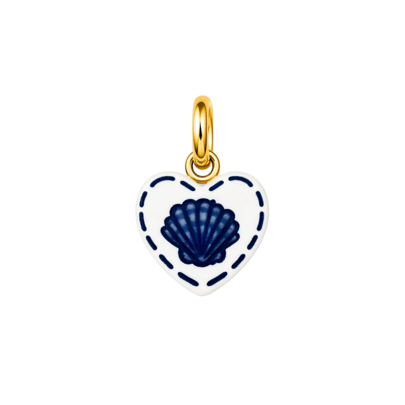 Ceramic Shell Heart Charm | Blue Coastal Pendant for Necklace ...