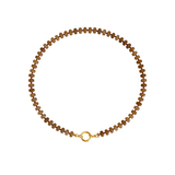 Caramel brown jade beaded statement necklace with a gold clasp, ideal for layering or adding charms