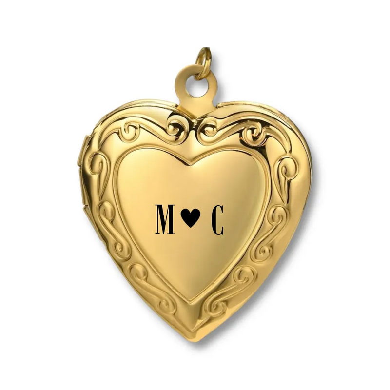 Engraved Heart Locket Charm: Initial and Icon